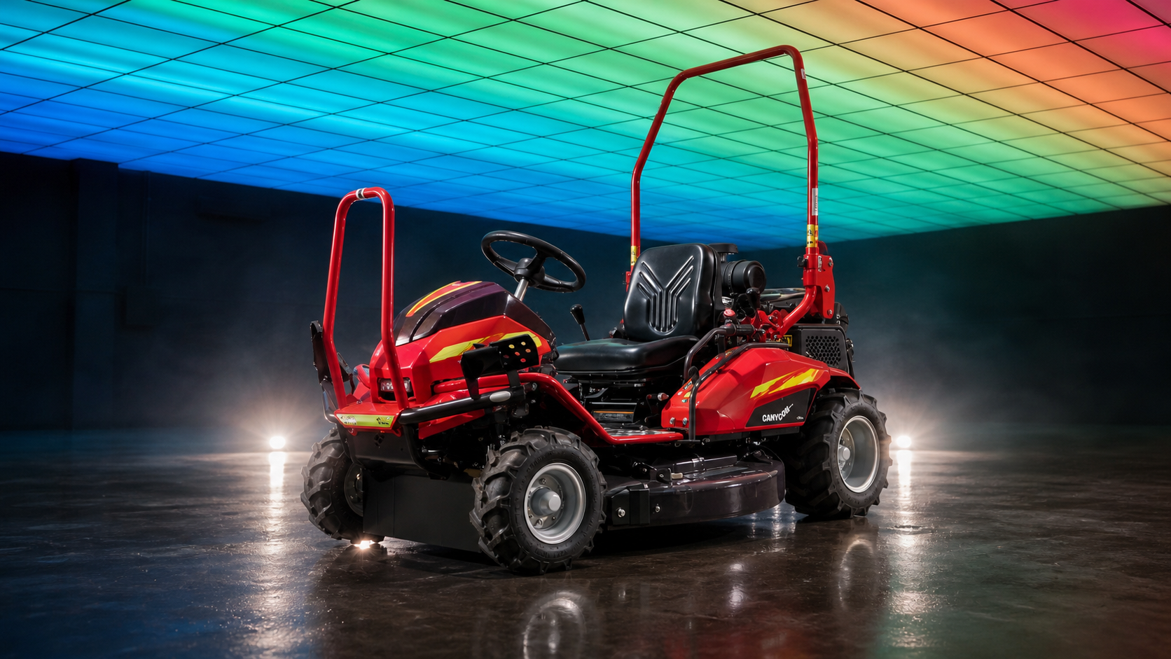 Canycom CMX2414 ride-on brush cutter in a showroom